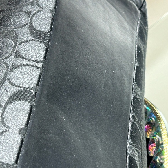 Coach Black Jacquard Tote Bag w/Silver-tone Cherry Bag Charm 14” x 12” x 3.5” - Picture 10 of 16